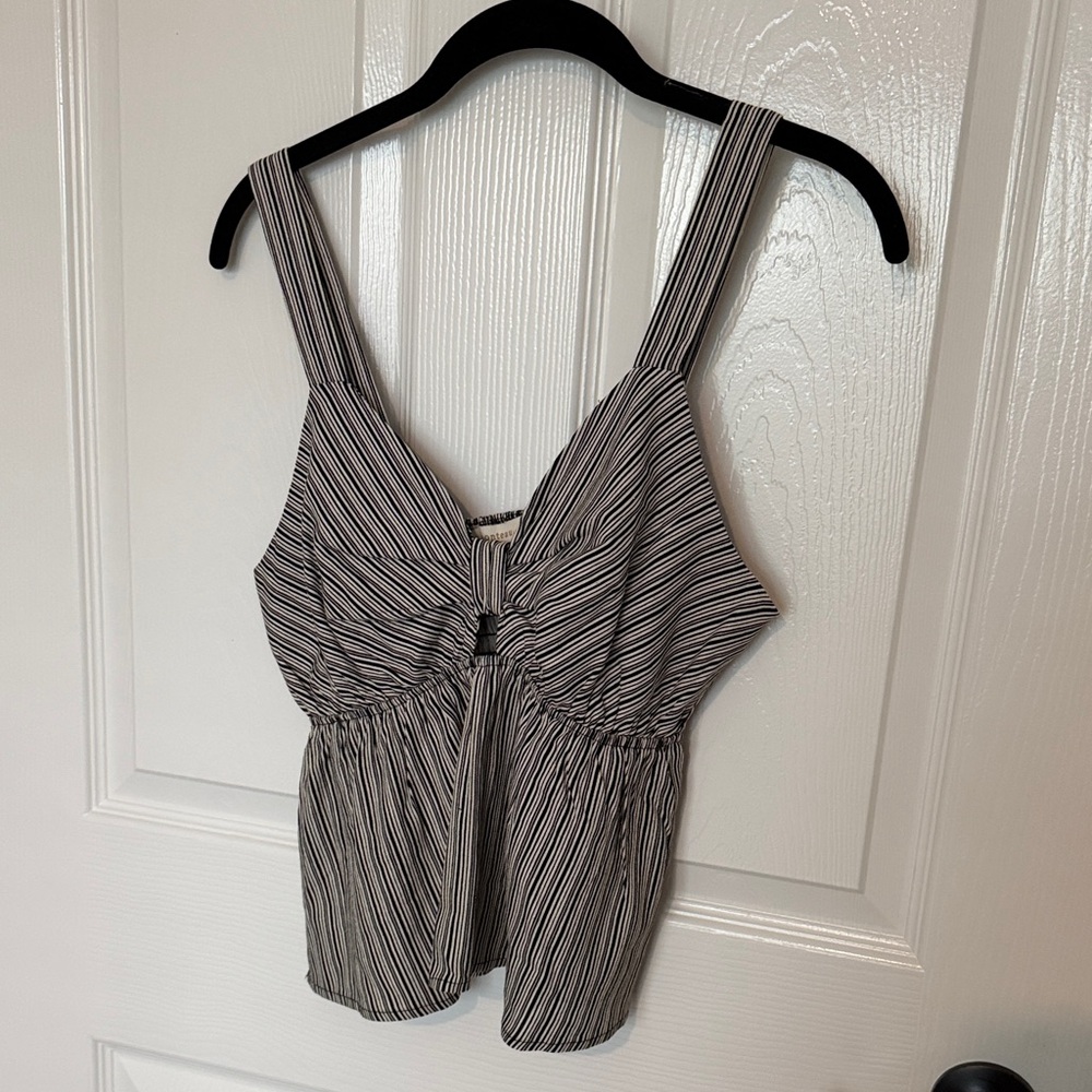 Striped Tie-Front Camisole Top - Black & White